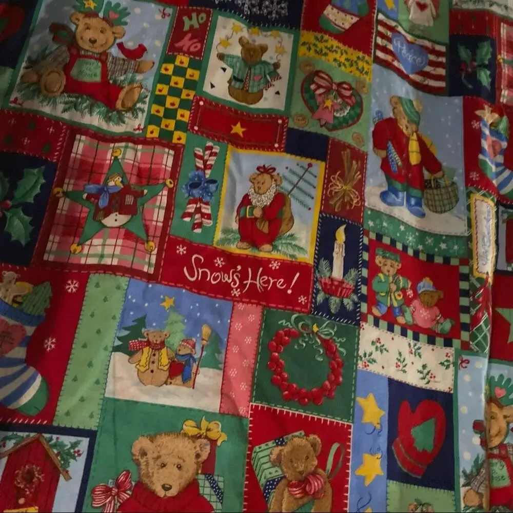 Handmade Christmas Bears & Snowman Printed Pillowcase Primitive Cottagecore